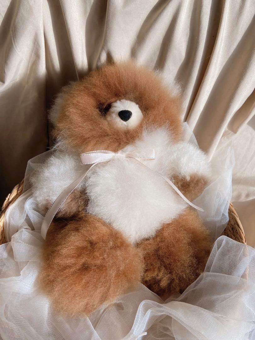 ふわふわアルパカテディベア (ペルー直輸入) ミックスカラー ブラウン×ホワイト