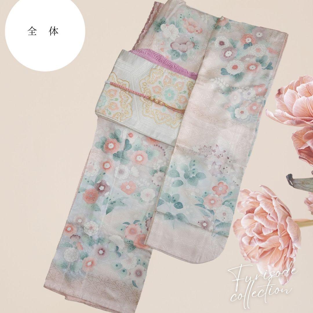 振袖フルセット　ニュアンスピンク　シャビーコーデ　成人式　卒業式