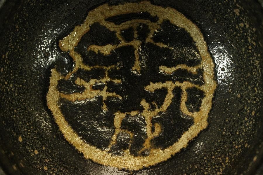 茶道具 黒楽茶碗 九行 在印(LC507)