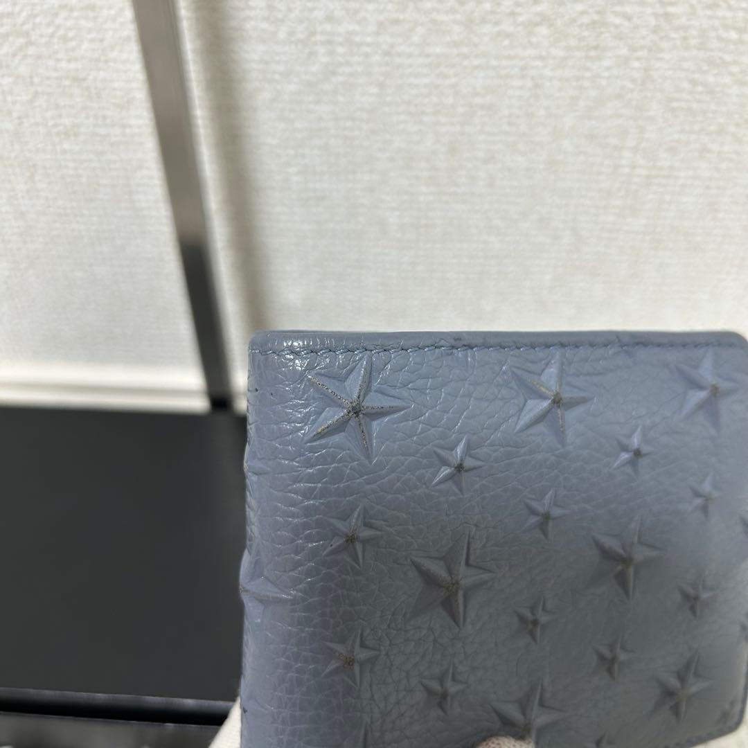 【希少カラー✨スタッズ/ユニセックス】ジミーチュウ　二つ折り財布　ブルー　レザー