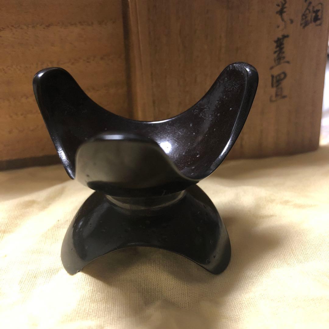 茶器　名越弥五郎　唐銅　三ツ葉　蓋置