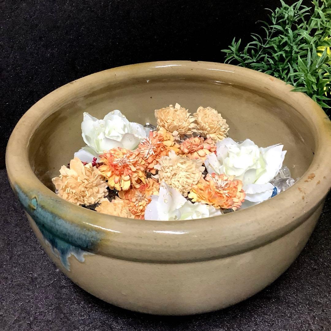黄瀬戸　こね鉢・水鉢・花鉢・めだか鉢**昭和レトロ**