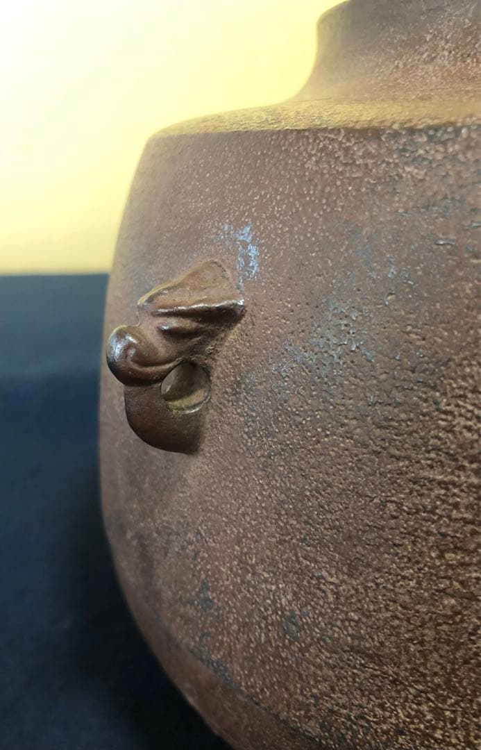 《R》帰帆地紋 肩衝釜 釜師 角谷一圭作 共布 共箱　260108き1