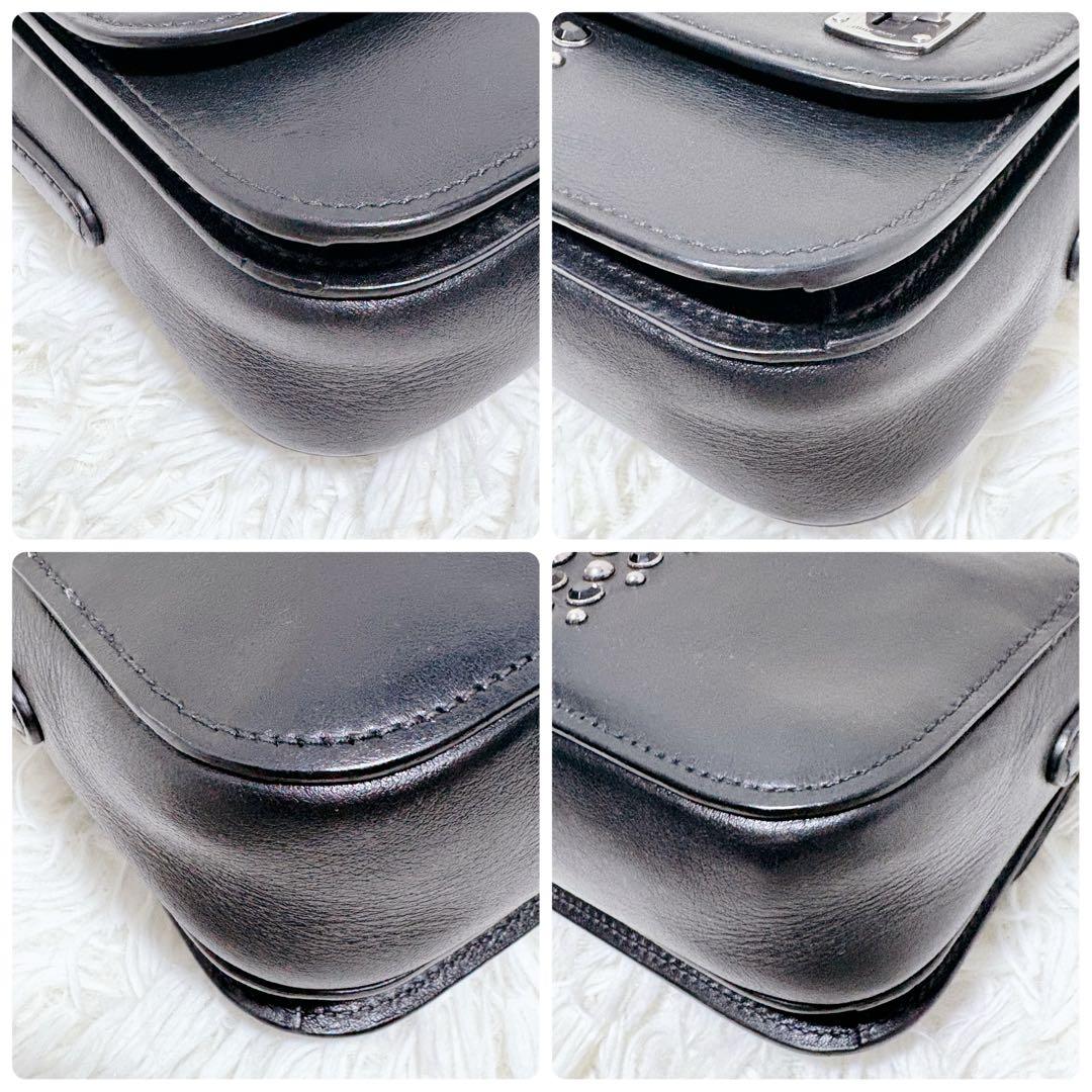 ミュウミュウ ショルダーバッグ チェーン スタッズ シルバー金具 レザー 黒