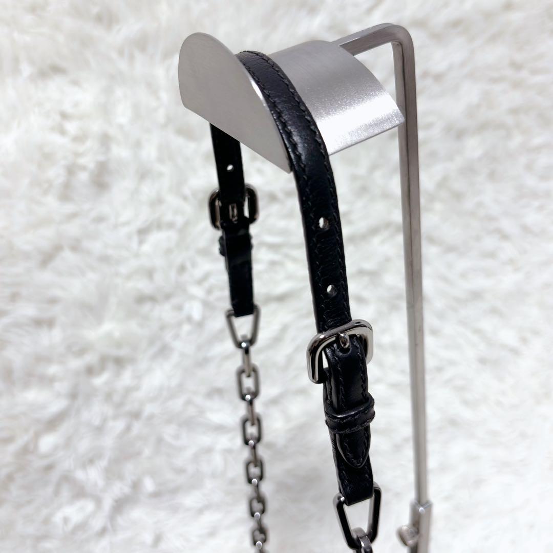 ミュウミュウ ショルダーバッグ チェーン スタッズ シルバー金具 レザー 黒