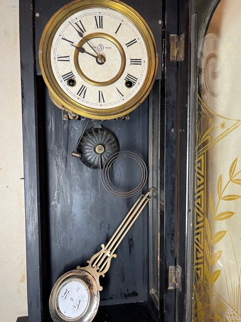 精工舎　黒塗　柱時計　古時計　振り子　ゼンマイ　ボンボン　レトロ　掛時計