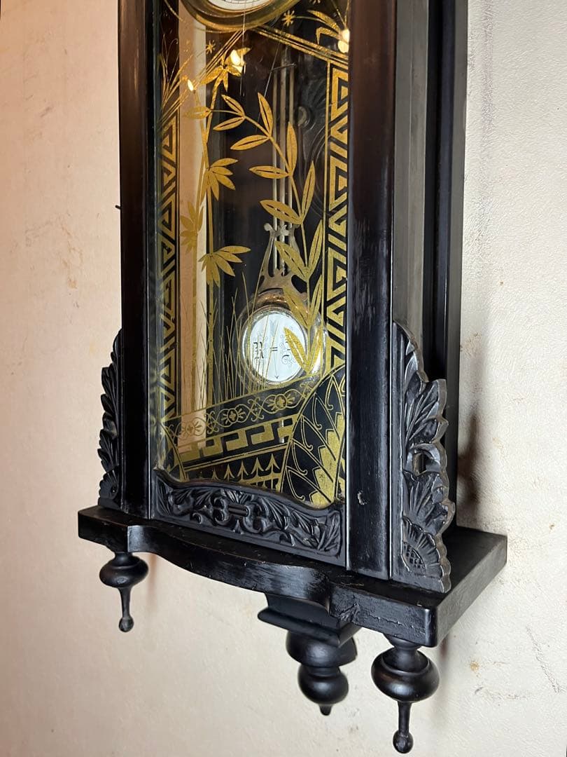 精工舎　黒塗　柱時計　古時計　振り子　ゼンマイ　ボンボン　レトロ　掛時計