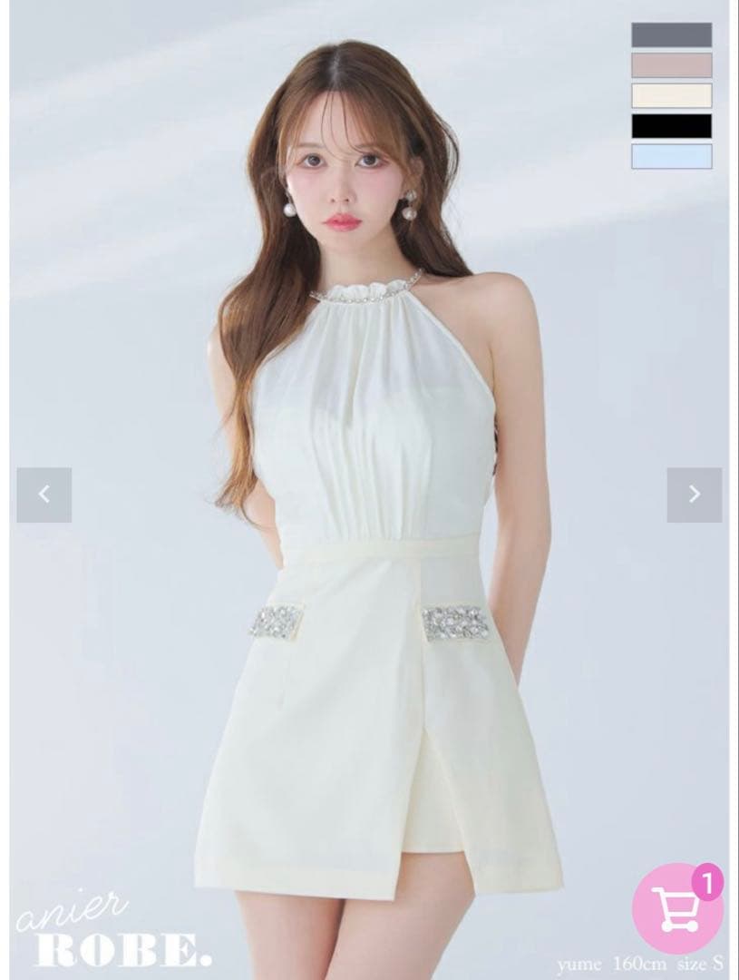 ローブドフルール サテンビジューバックオープンホルターミニドレス