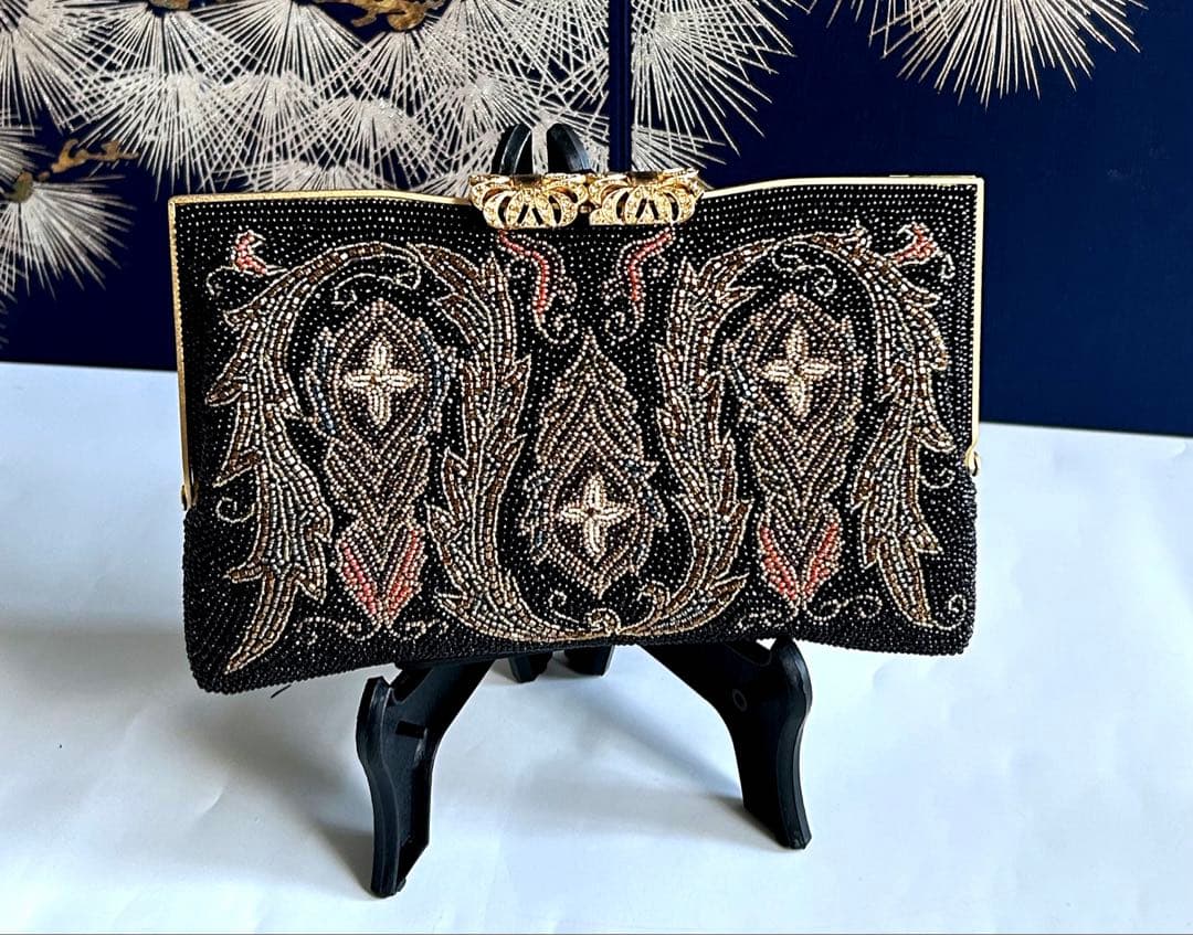 柏ビーズ フォーマルバッグ ビーズバッグ 刺繍　和装バッグ 冠婚葬祭 総ビーズ