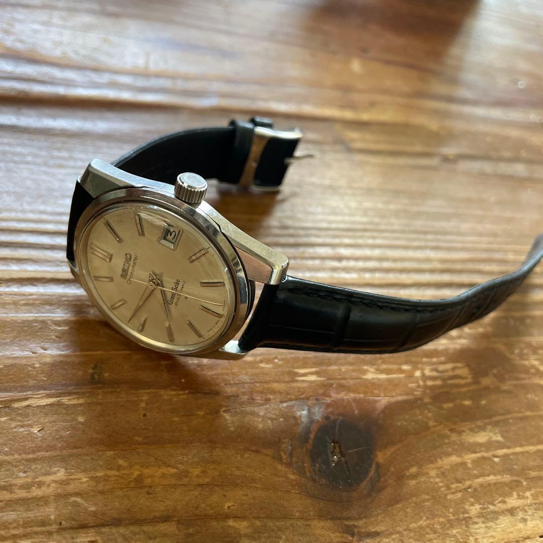 グランドセイコー セルフデータ 手巻きモデル 白文字盤 黒レザーベルト