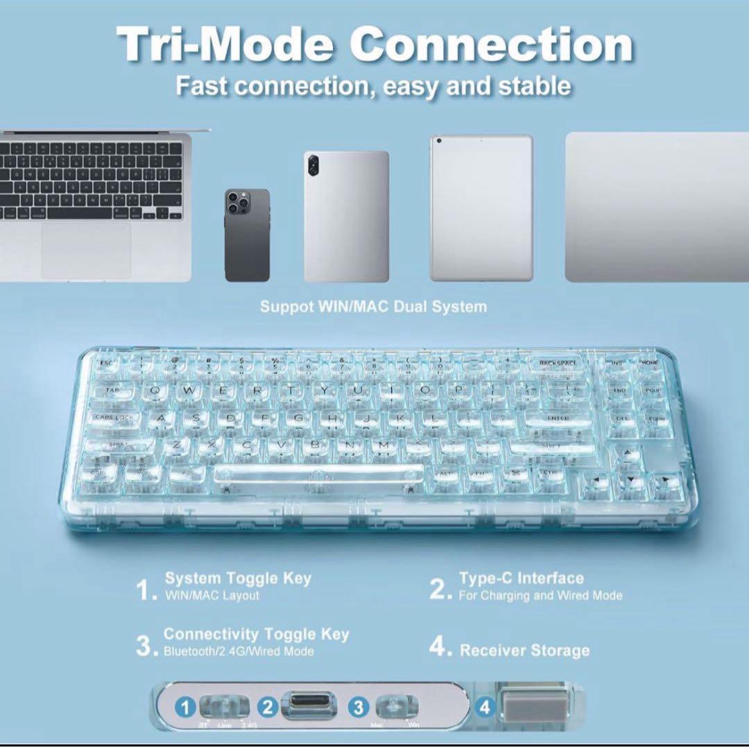 YUNZII X71 メカニカルゲーミングキーボード 透明キーキャップ