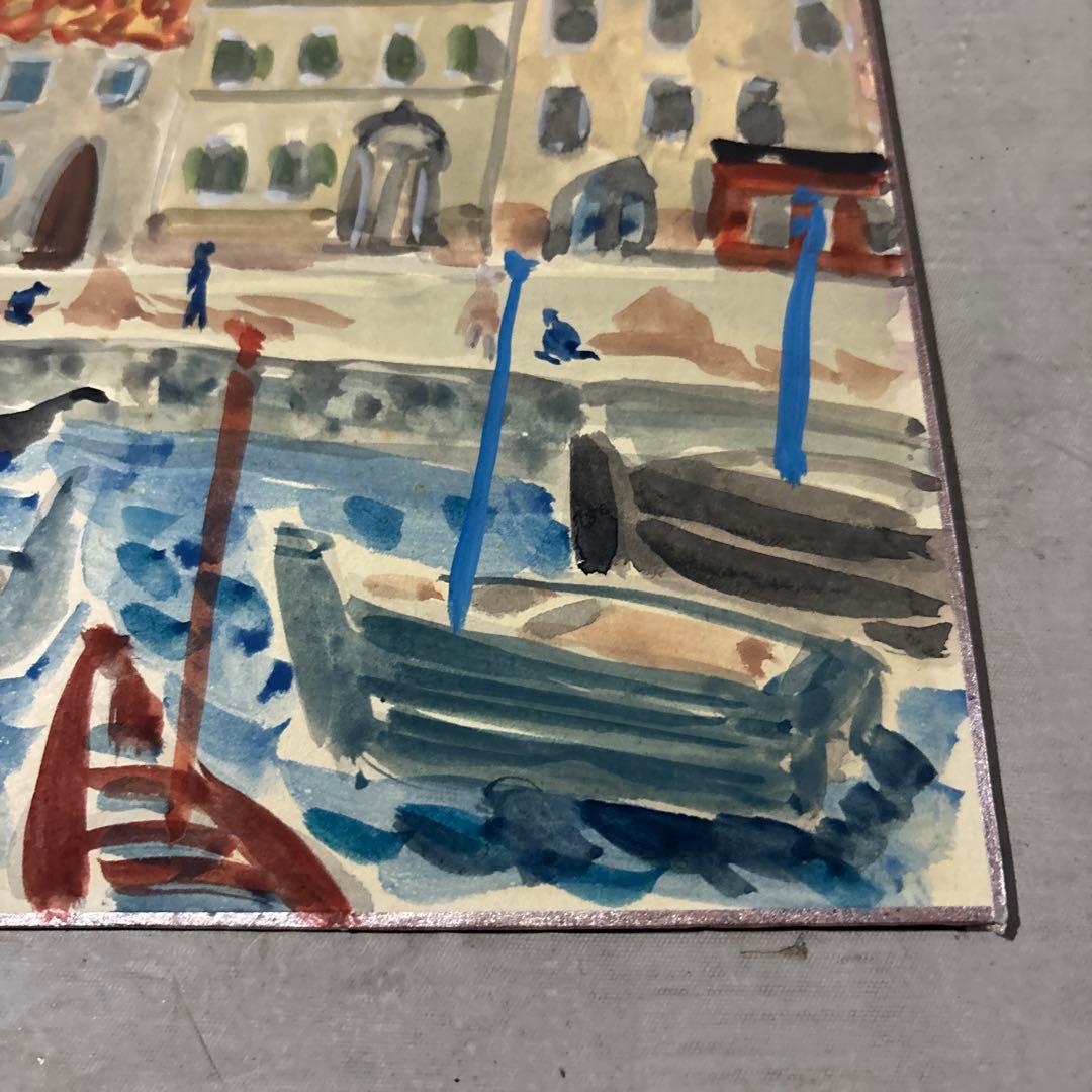 洋画家　青木四郎　ムラノ漁村　ベニス　直筆肉筆作品