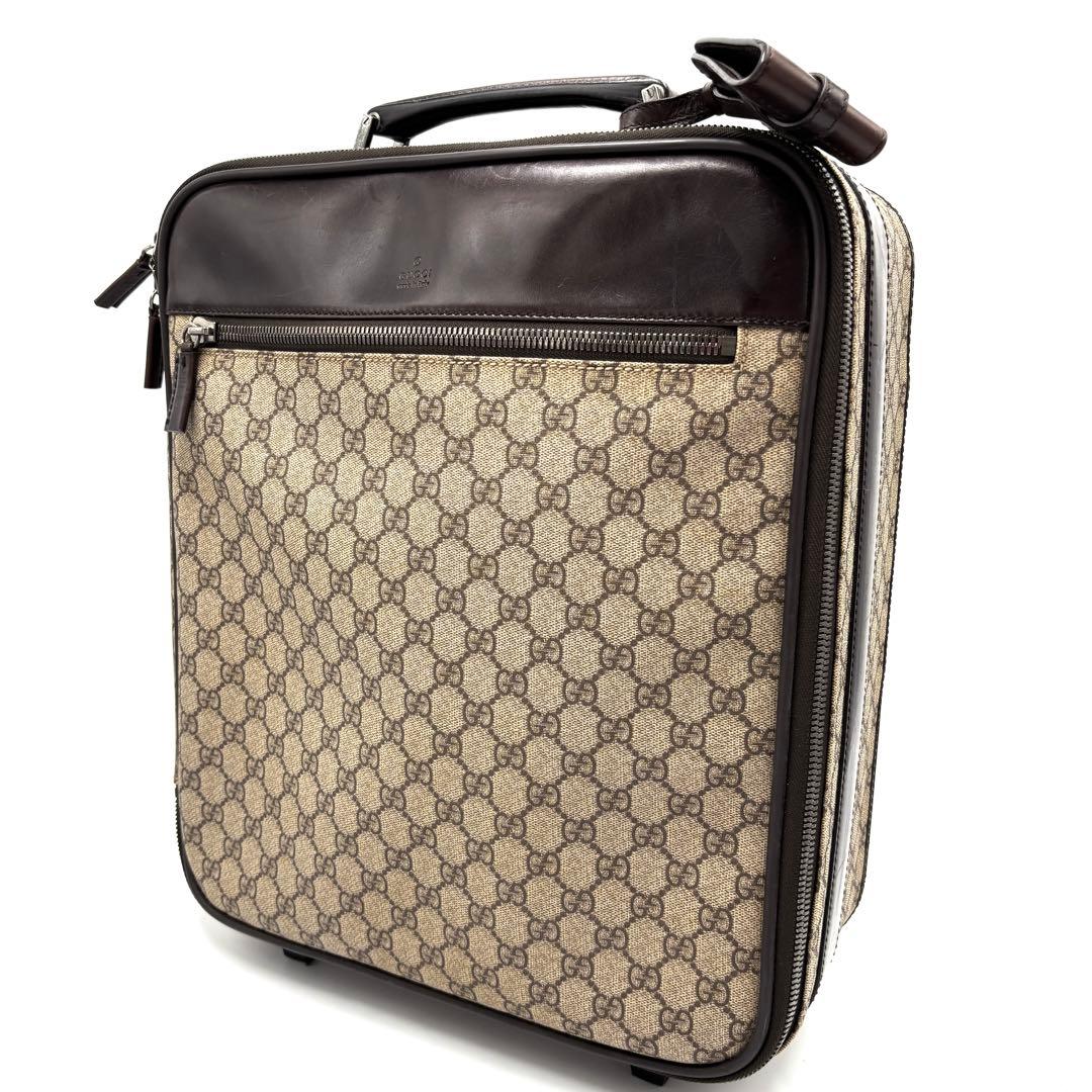 【美品】グッチ キャリーケース GGスプリーム ロゴ ビジネス メンズ ベージュ