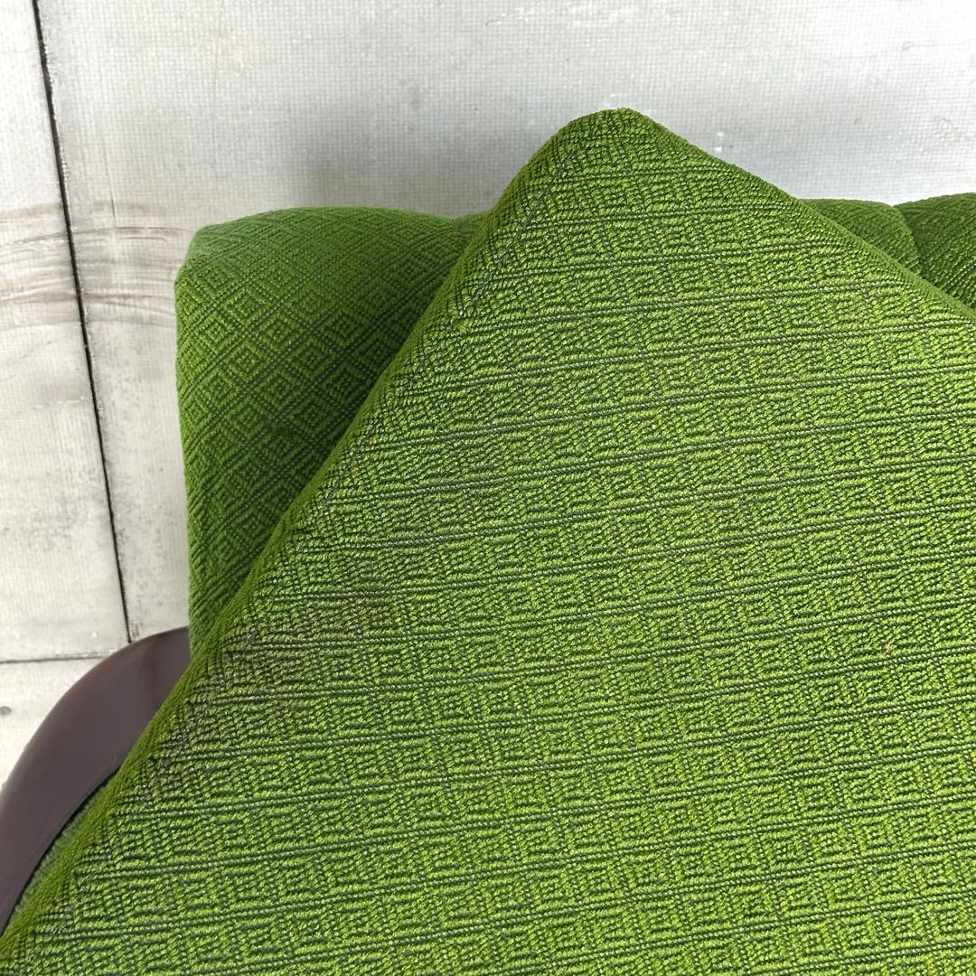 ✦70S✦ 昭和モダン 深緑ファブリック 木肘一人掛けチェア レトロ インテリア