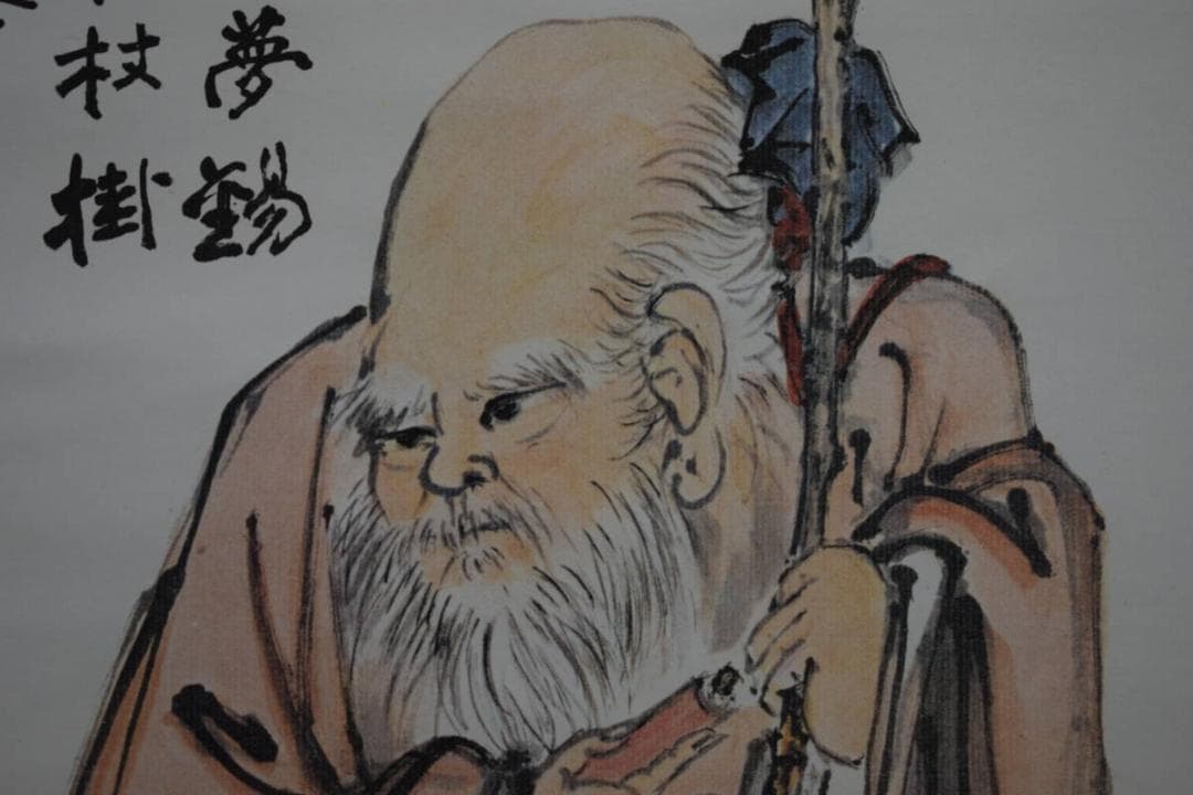 複製/作者不詳/寿老人画賛/工芸/布袋屋掛軸HF-288