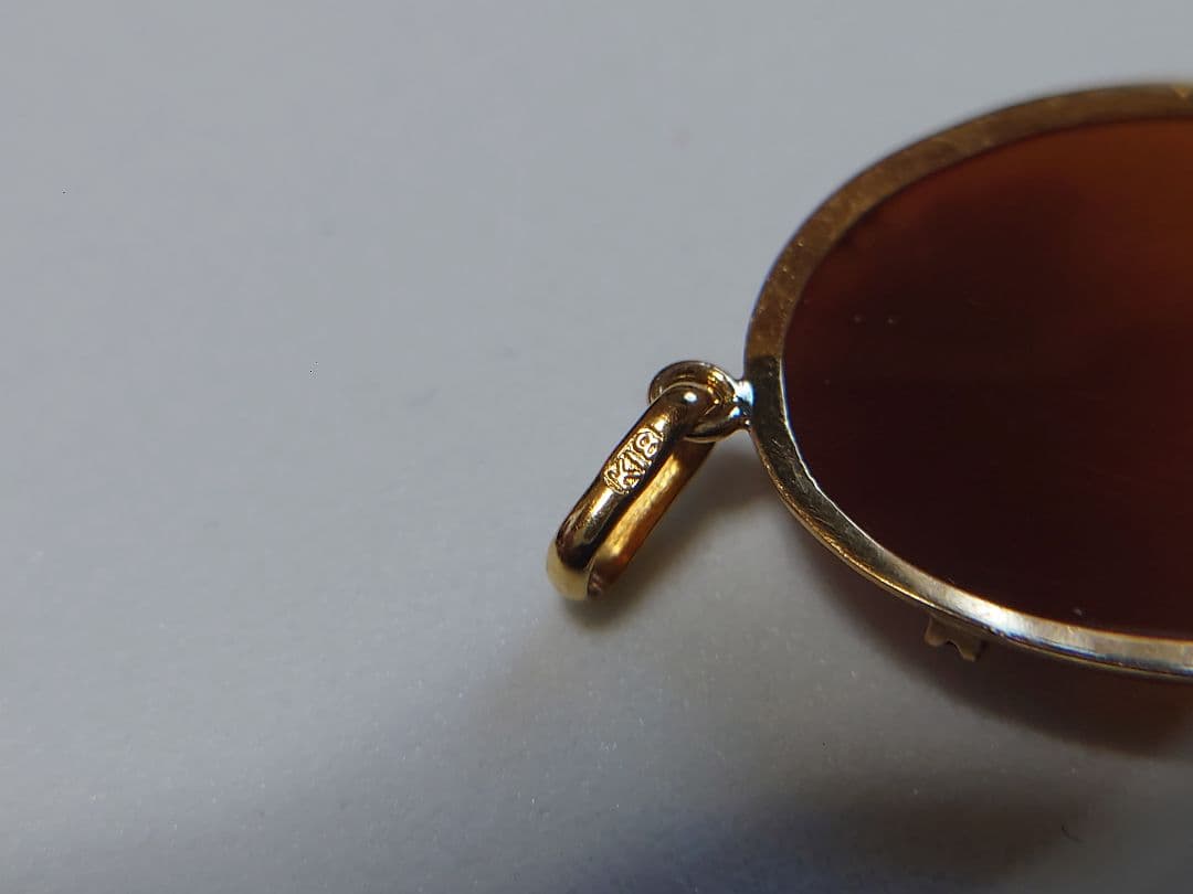 k18 カメオペンダント 女性の横顔 K18刻印