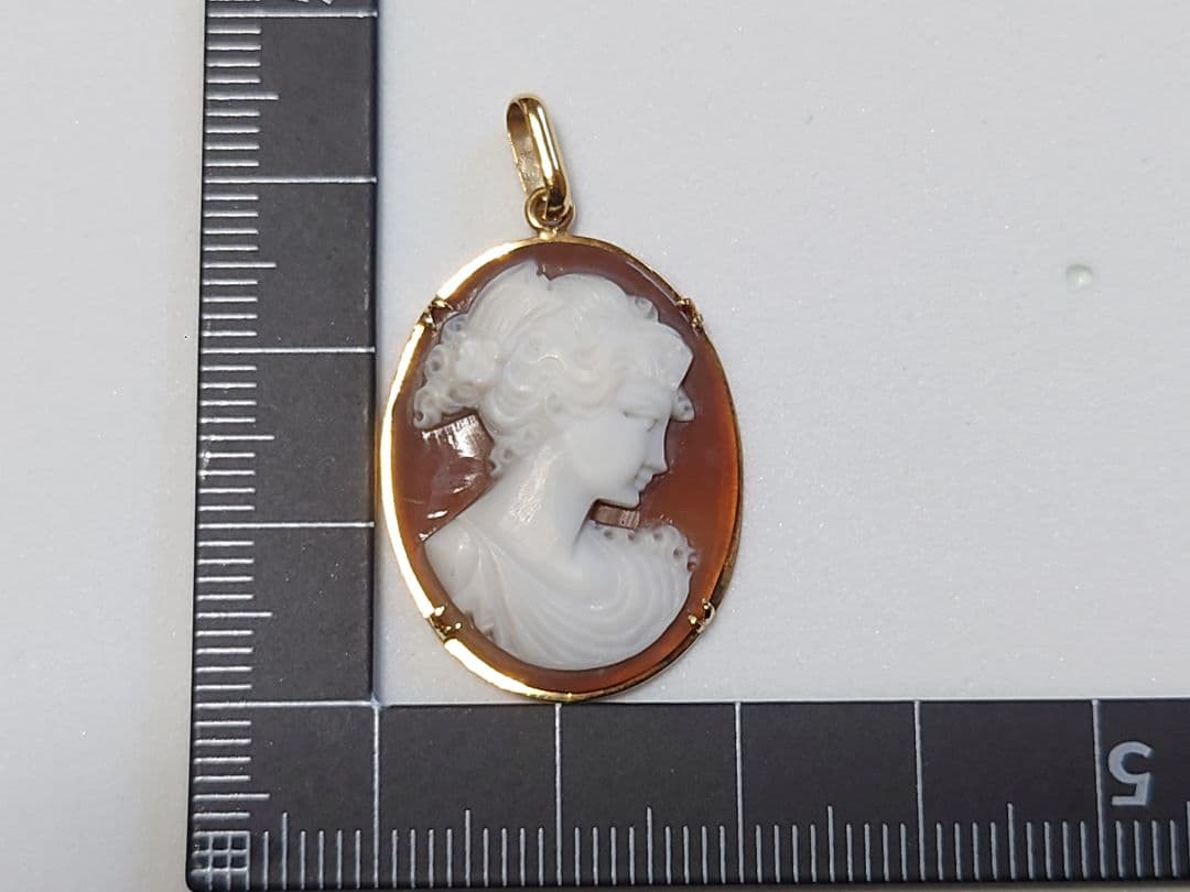 k18 カメオペンダント 女性の横顔 K18刻印