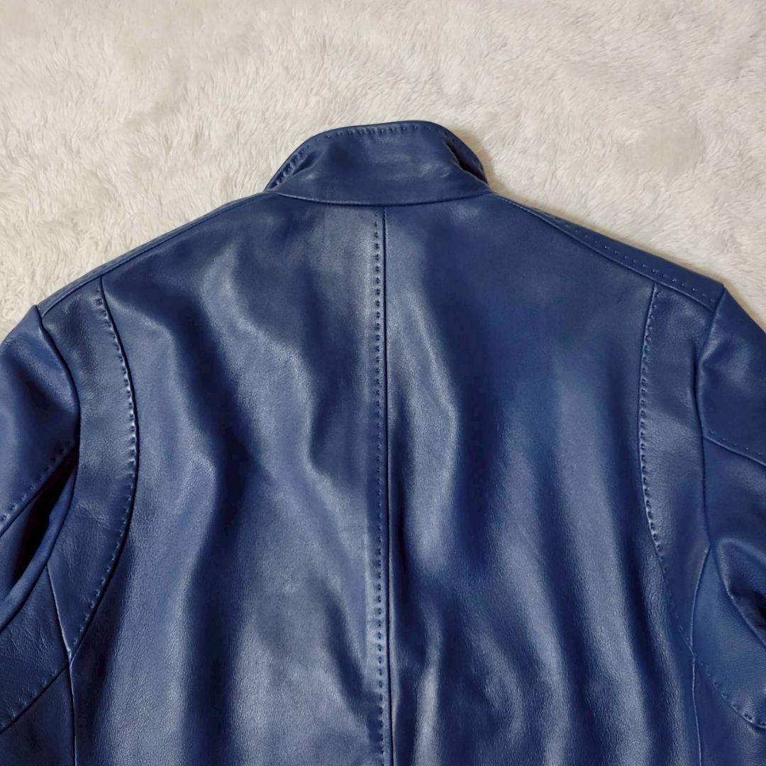 美品✨　MEN'S BIGI　シングルライダースジャケット　レザー　羊革　青　L