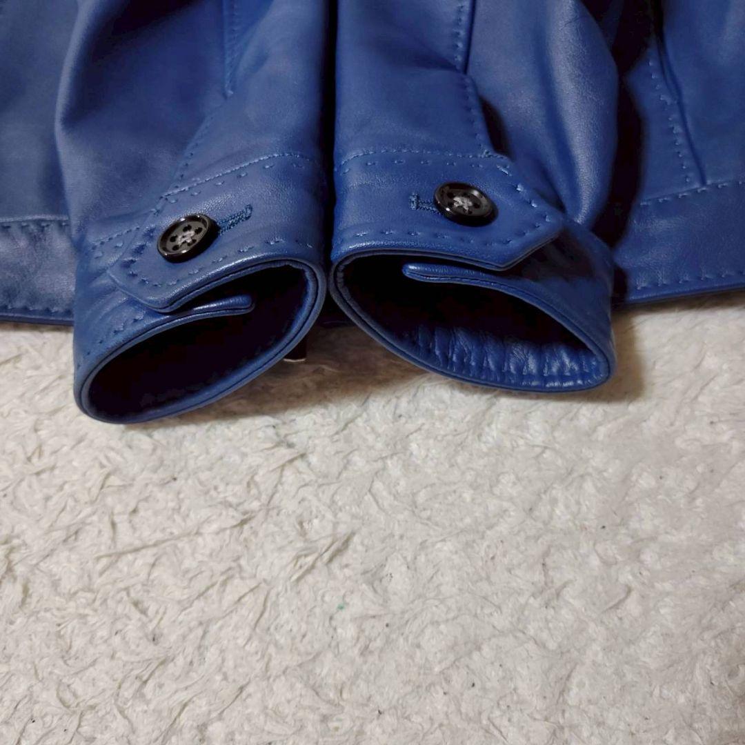 美品✨　MEN'S BIGI　シングルライダースジャケット　レザー　羊革　青　L