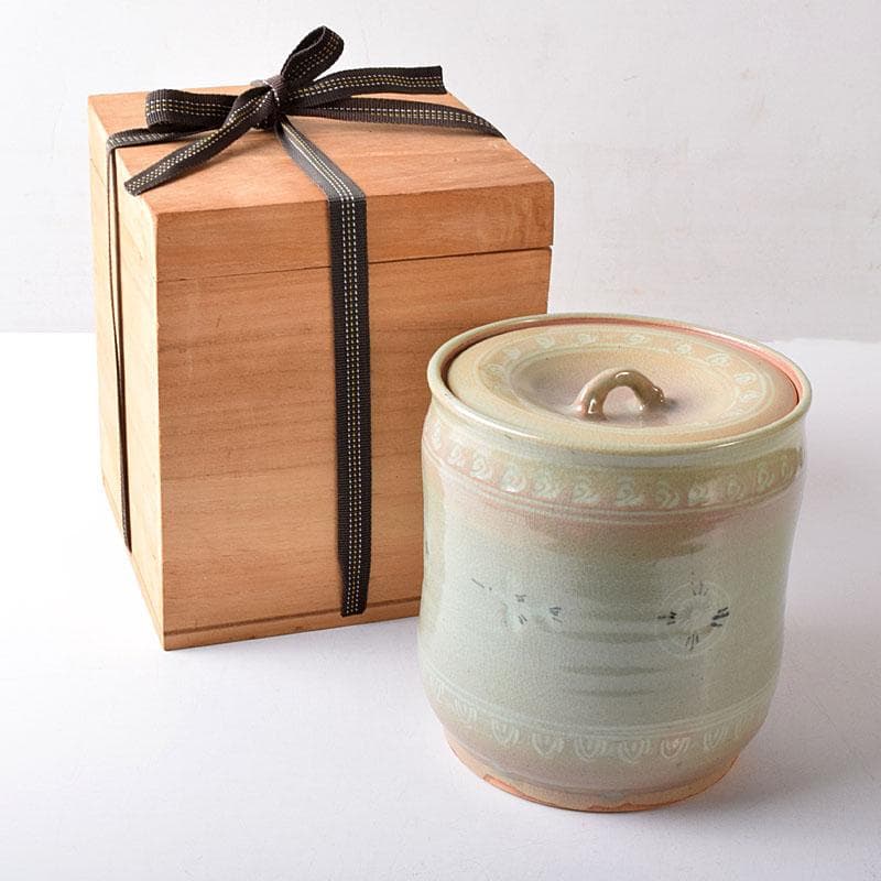 茶道具　中村与平作　青磁雲鶴　狂言袴　水指　時代箱　N　7745