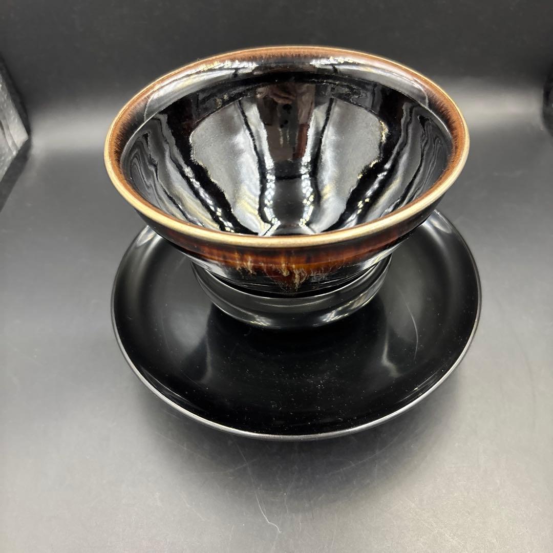 天目茶碗&黒漆天目台のセット　茶道具