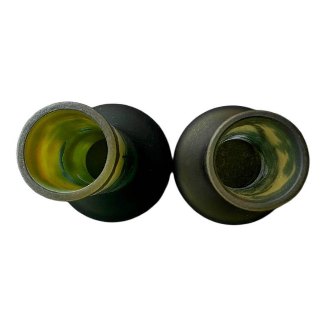 エミール・ガレ風 カメオガラス 花瓶 2点セット／風景文様（山と湖／海・椰子）