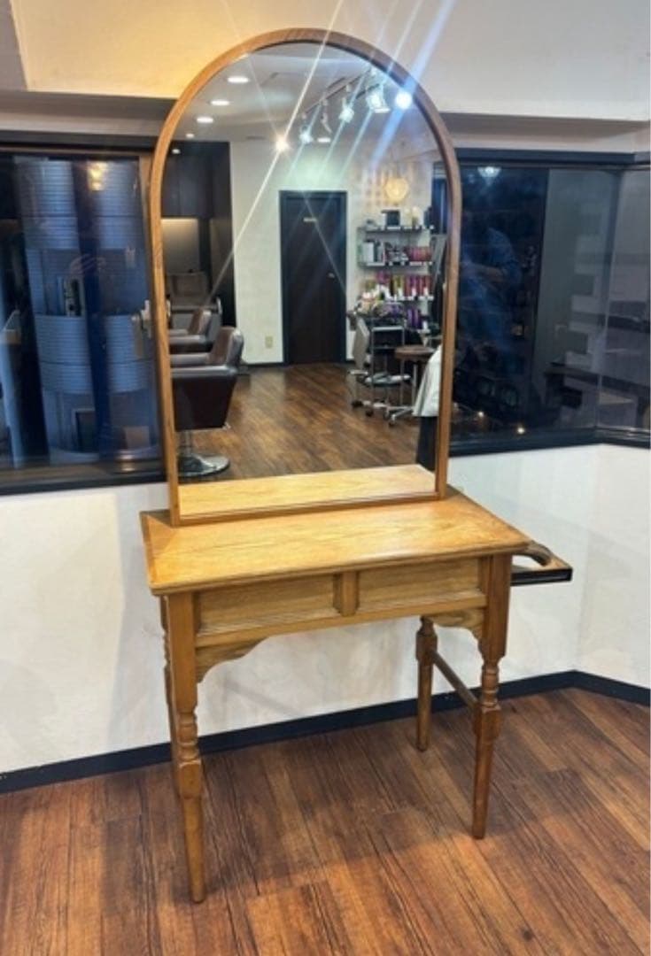 2台在庫　美容室　ヘアサロン　セット面　鏡付き ドライヤー収納可能　木製