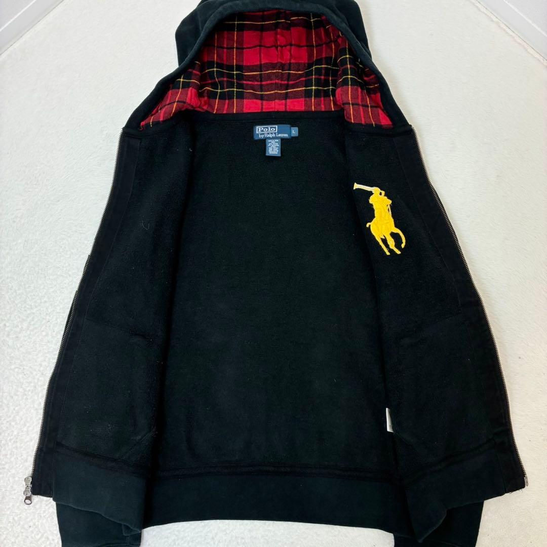 ポロバイラルフローレン　パーカー　ビックポニー　ブラック　チェック　メンズL