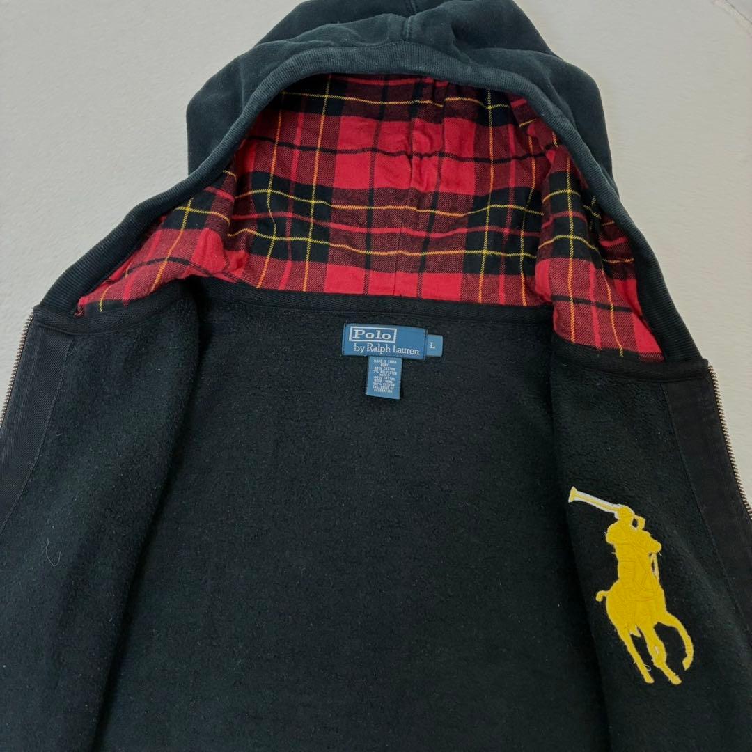 ポロバイラルフローレン　パーカー　ビックポニー　ブラック　チェック　メンズL