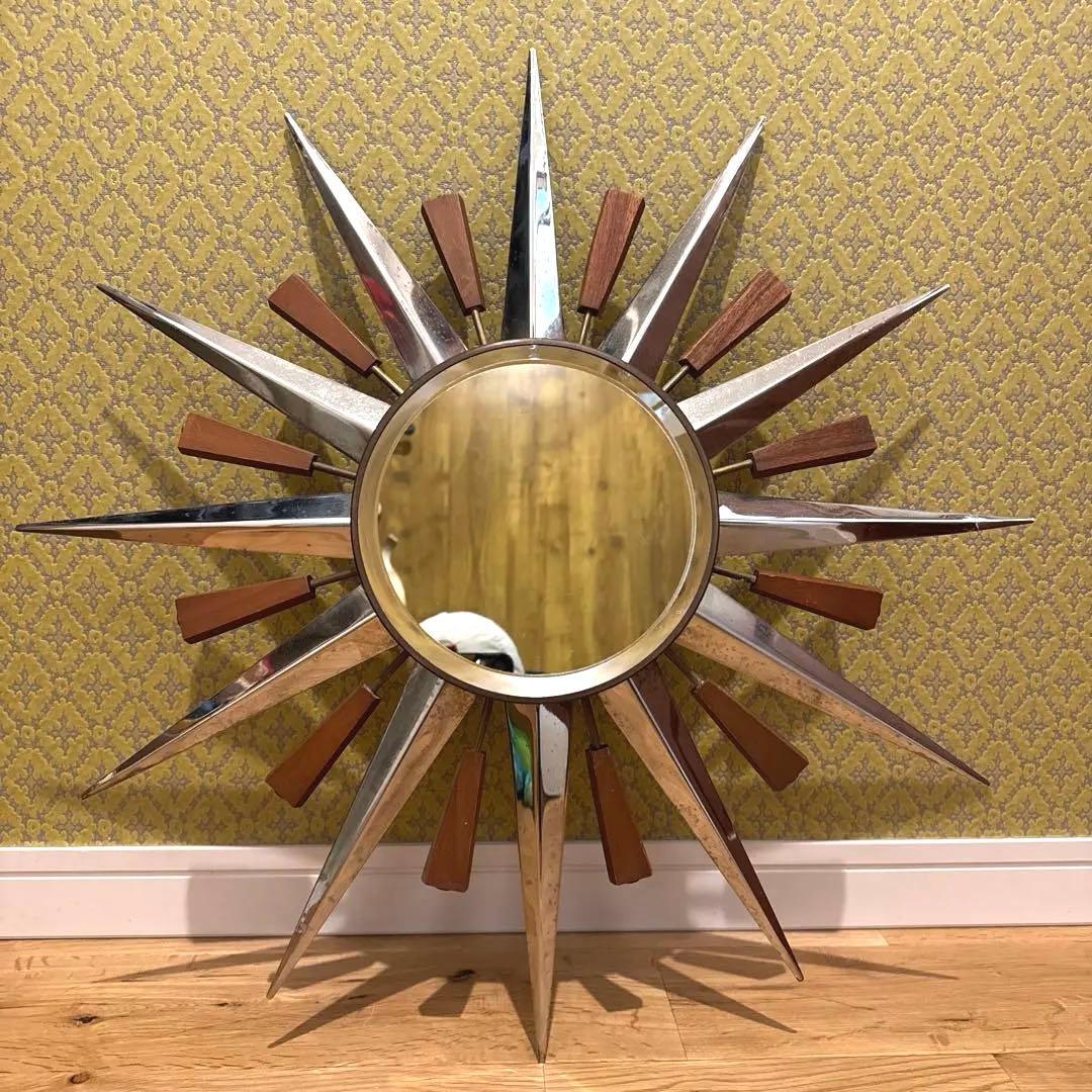 貴重 60s イギリスアンティーク MEC サンバースト ウォールミラー