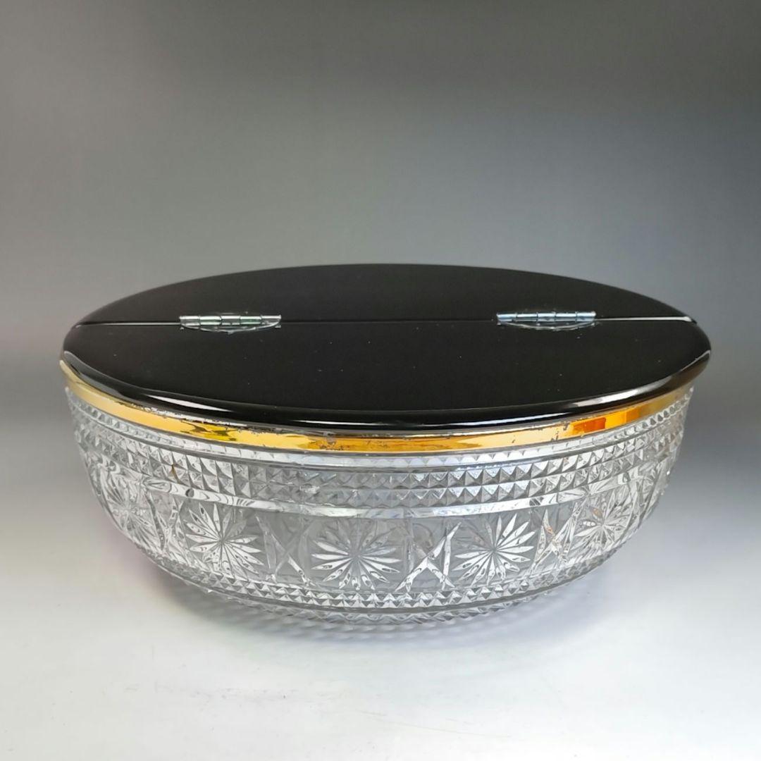 イ836 水指『水崎長寿』『義山　金縁ガラス　平水指　共箱』茶道具