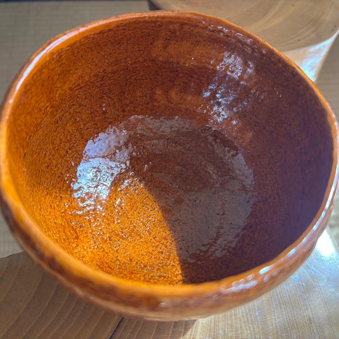 前大徳積鷹　赤楽茶碗　松楽造　抹茶碗　茶道具　共箱(200Fd)