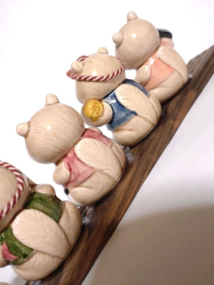 七福神たぬき ■ 七匹のたぬき 陶器製 置物 狸 昭和レトロ 日本 和風 伝統