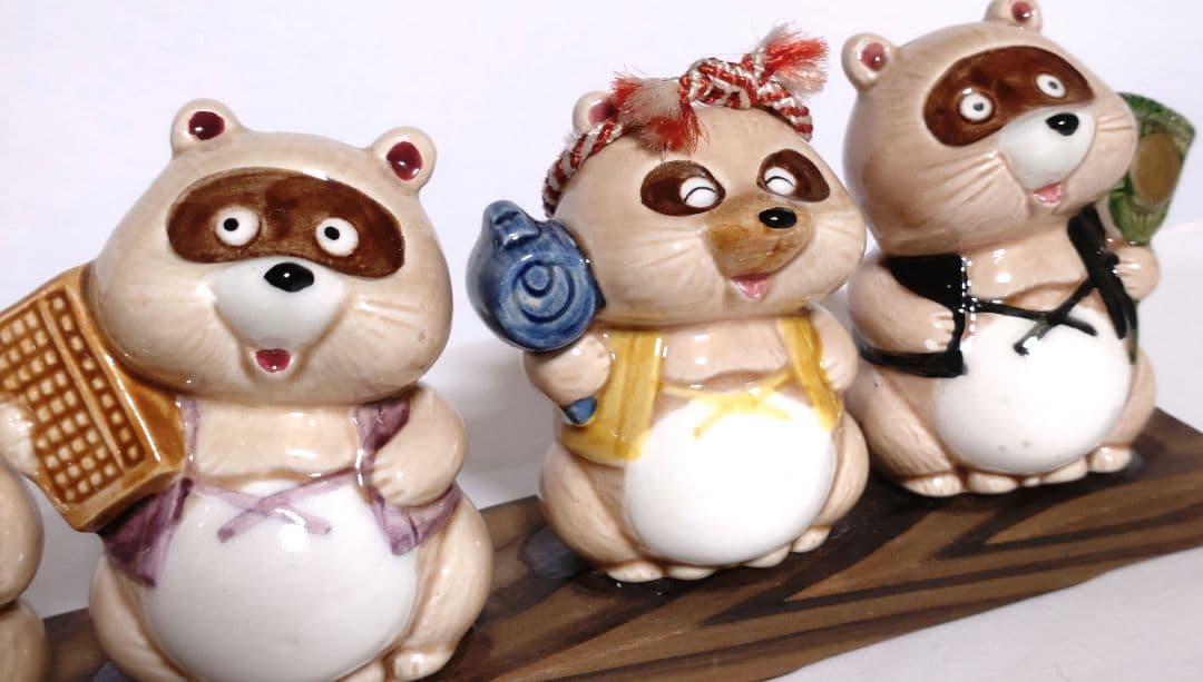 七福神たぬき ■ 七匹のたぬき 陶器製 置物 狸 昭和レトロ 日本 和風 伝統