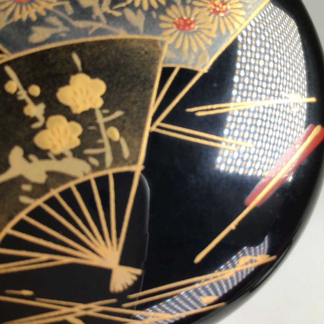 Ｐ８０６　棗　『荒井喜峰作』『黒漆塗』『扇面蒔絵』『利休棗』　共箱　茶道具