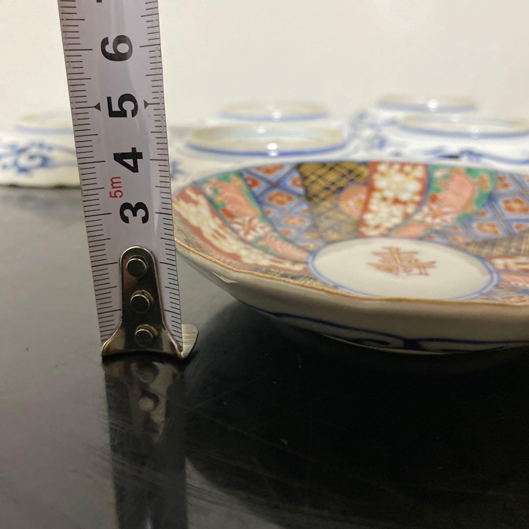 大聖寺伊万里 金襴手 奇玉宝鼎之珍 壽文捻り菊皿 六客