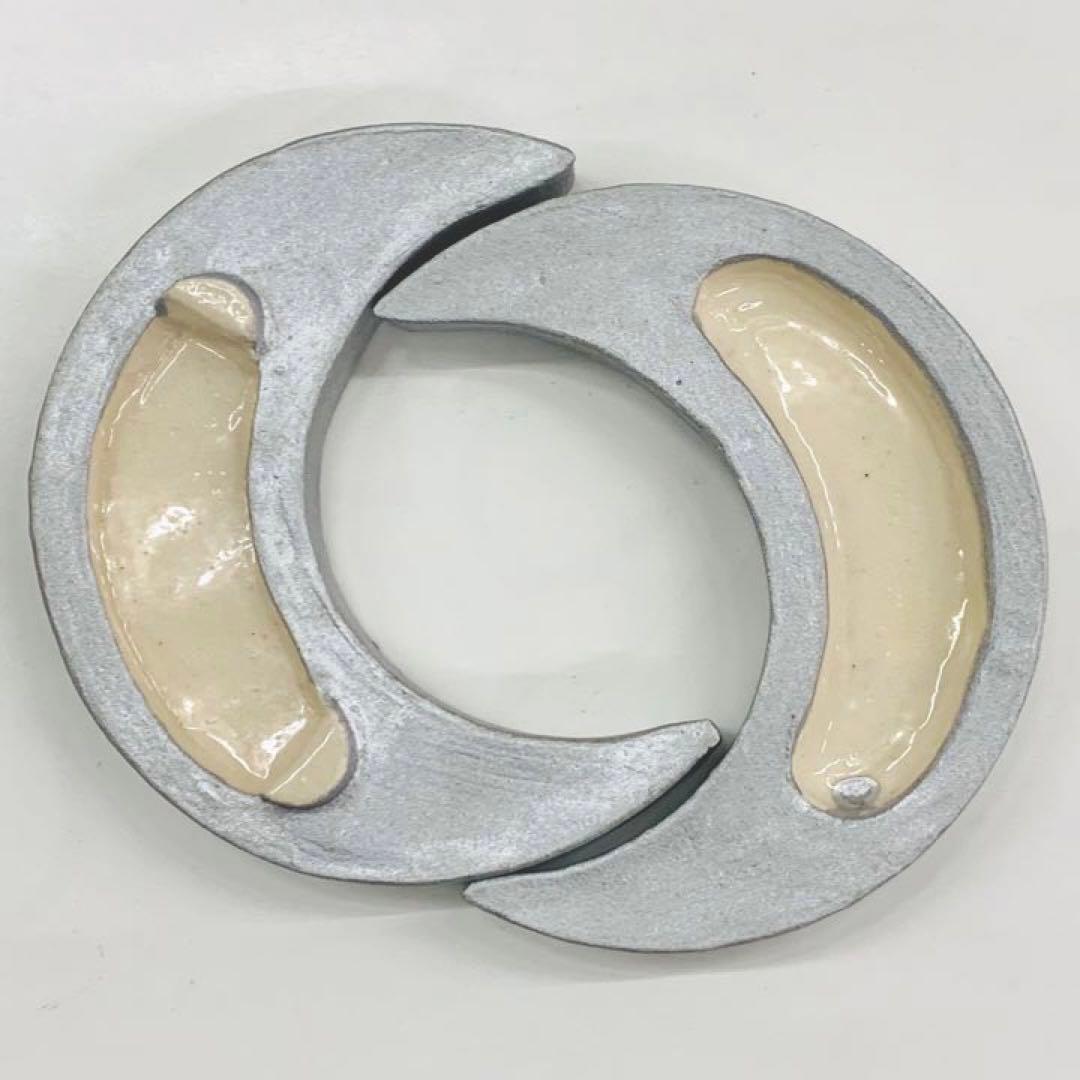 【香合　楽焼　銀色三日月】