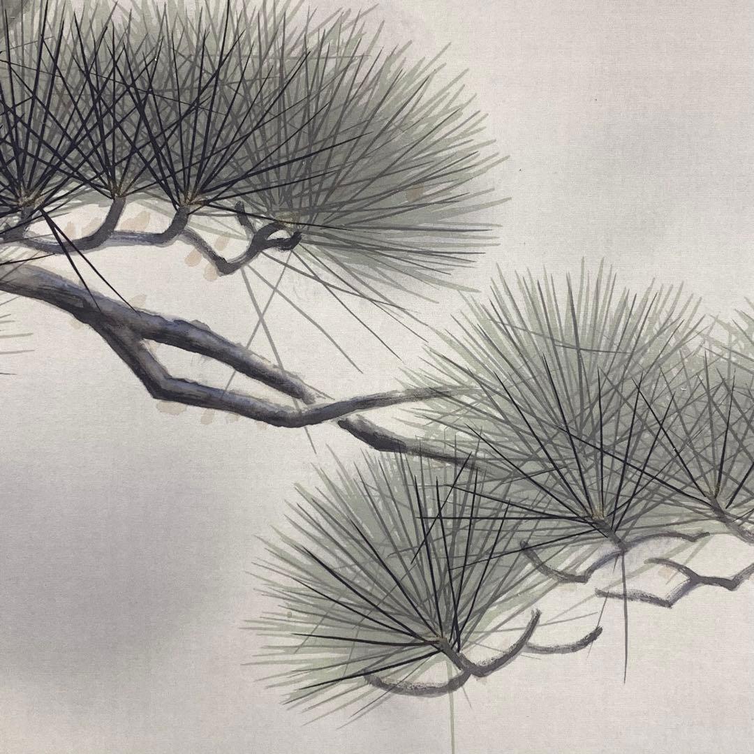 掛軸 斉藤栄昌 松に鷹 共箱 二重箱 花鳥図 無病長寿 繁栄 縁起物 E-6