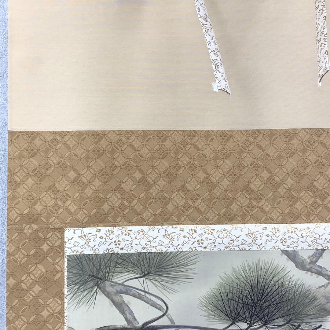 掛軸 斉藤栄昌 松に鷹 共箱 二重箱 花鳥図 無病長寿 繁栄 縁起物 E-6