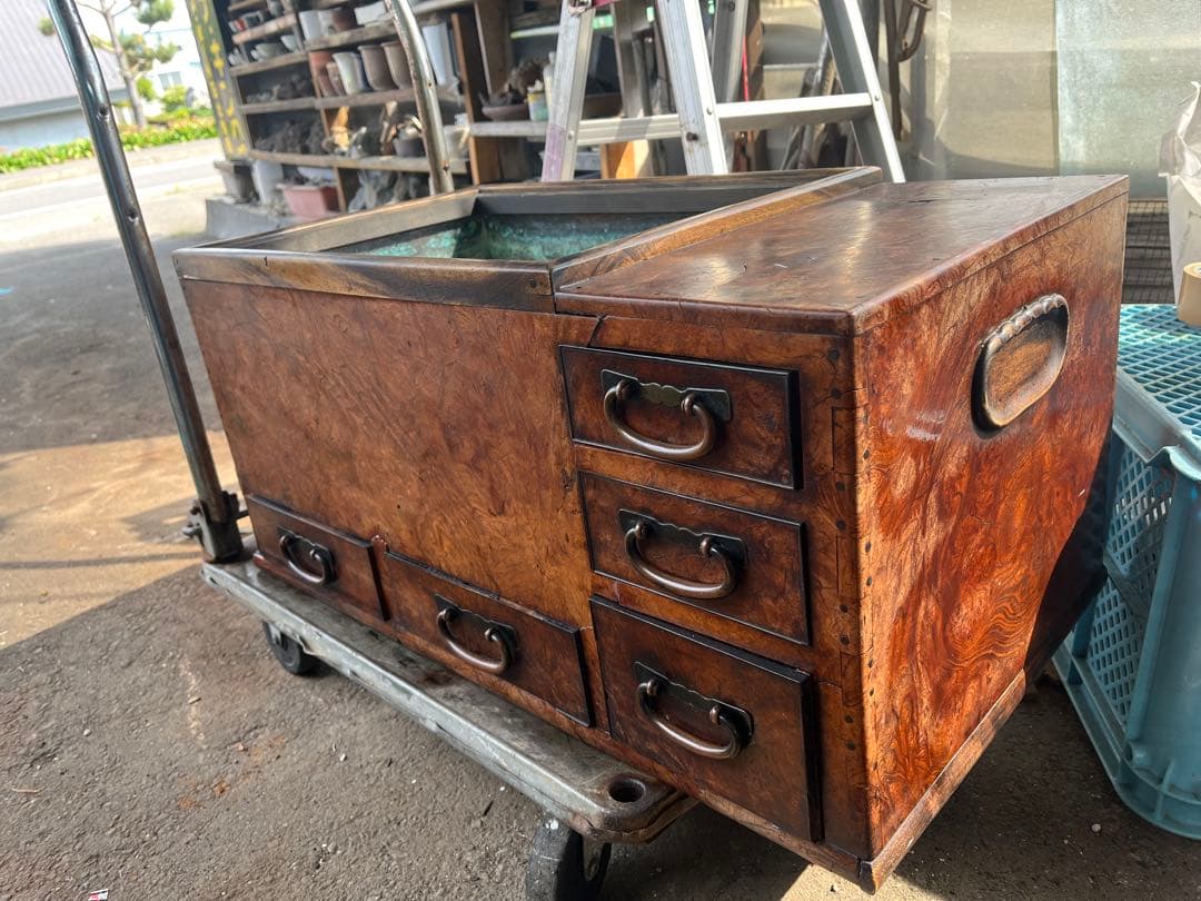 長火鉢、ケヤキ玉杢火鉢、ケヤキ長火鉢、 玉杢、火鉢、囲炉裏、