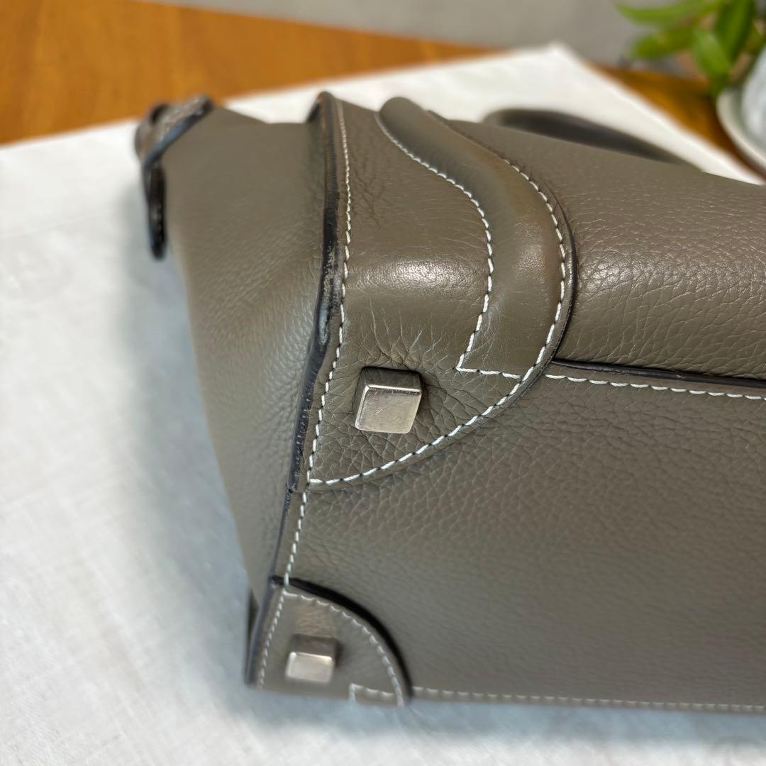 CELINE セリーヌ ラゲージ マイクロショッパー レザー グレージュ スリ