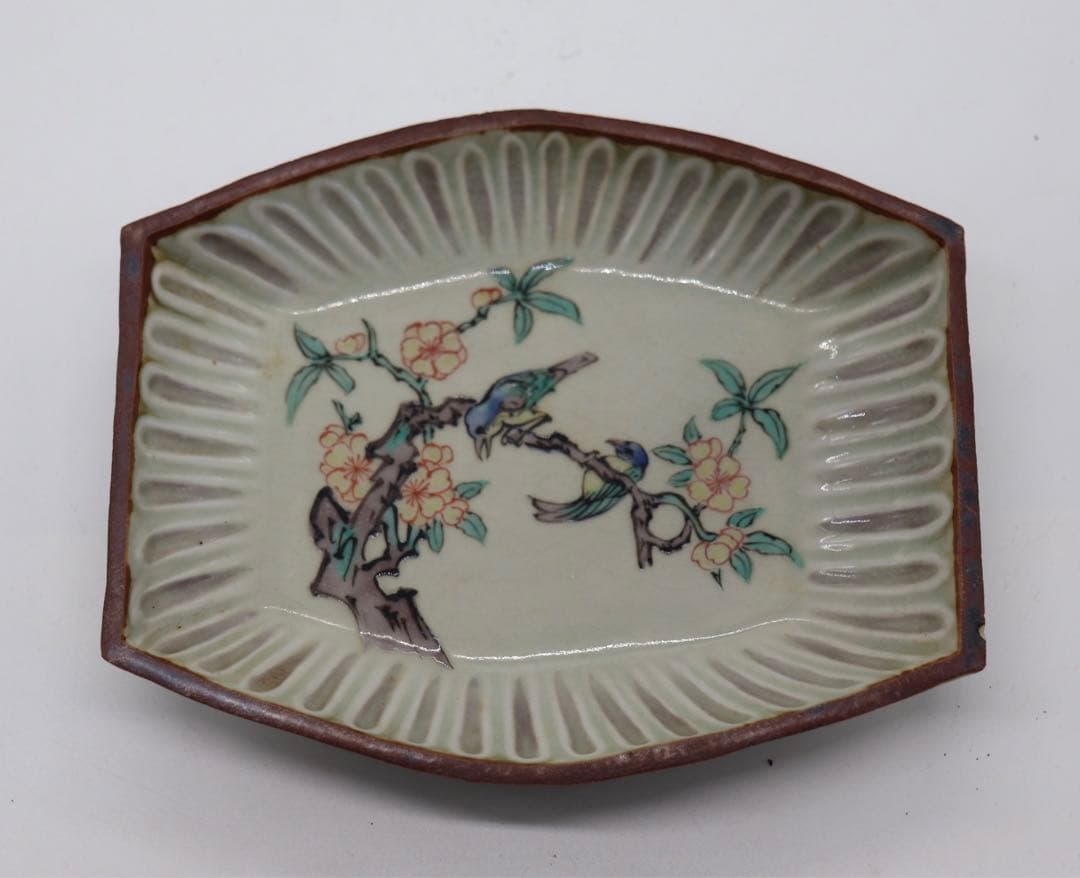 江戸　九谷焼菱型小皿5点　花鳥紋　送料込み0211