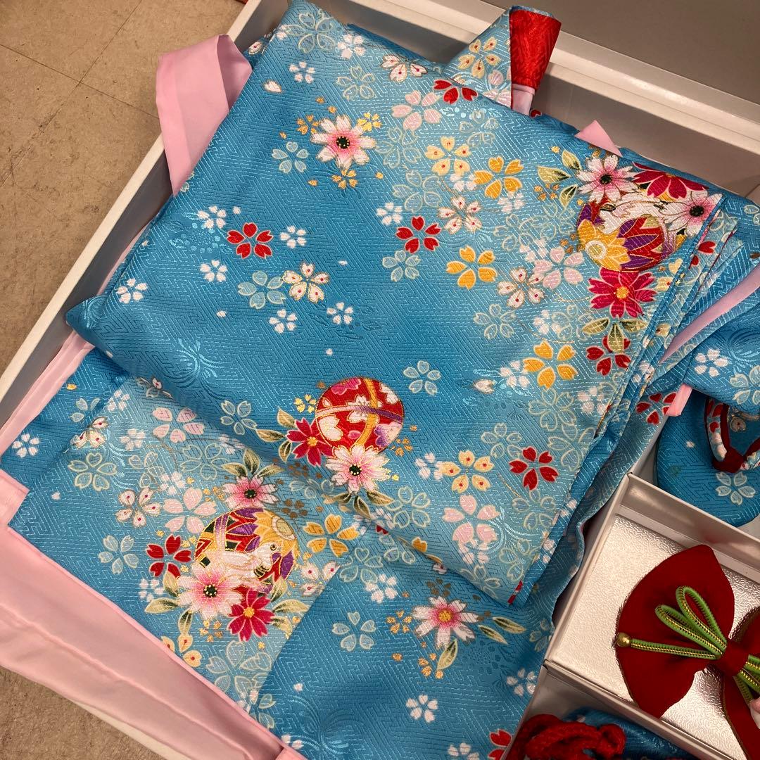【美品】 七五三 子供 着物 衣裳 5歳 水色 セット