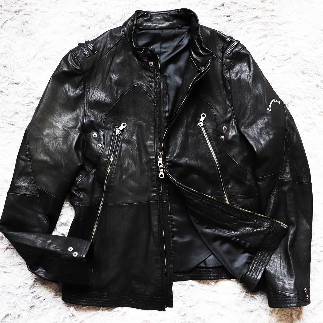 Y2K✨PPFM シングルライダース 羊革 八の字ジップ ギミック ダブルジップ