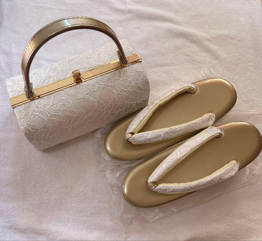 バッグセット レース生地 正絹 西陣織 帯地 振袖用 25cm