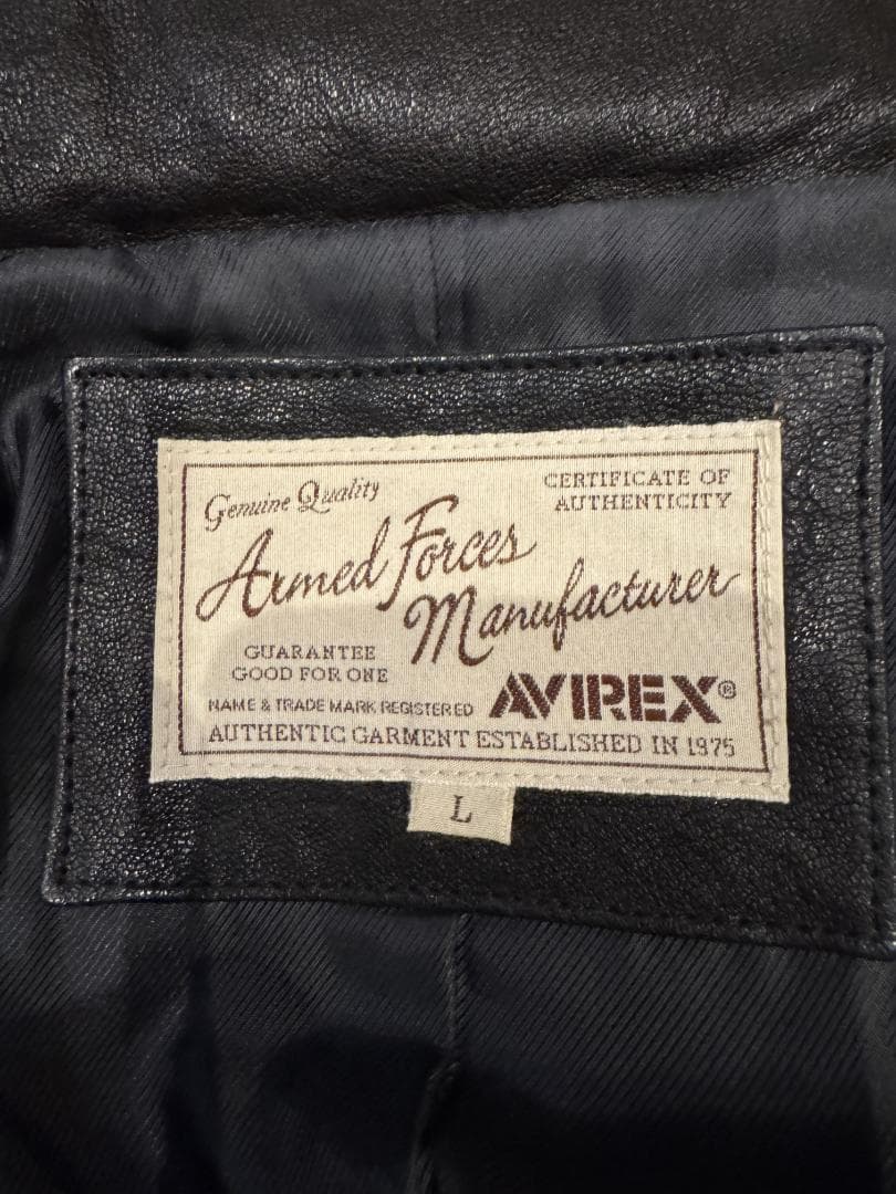 AVIREX ライダースダウン ゴートレザー デュポン社製ライナー 黒 L