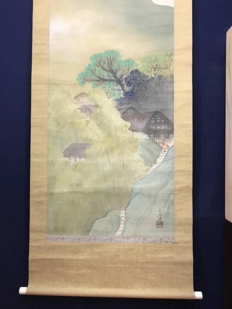 【真作】槙戸寛海/田家の梅雨図/山水図/掛軸/名家伝来/AC-209