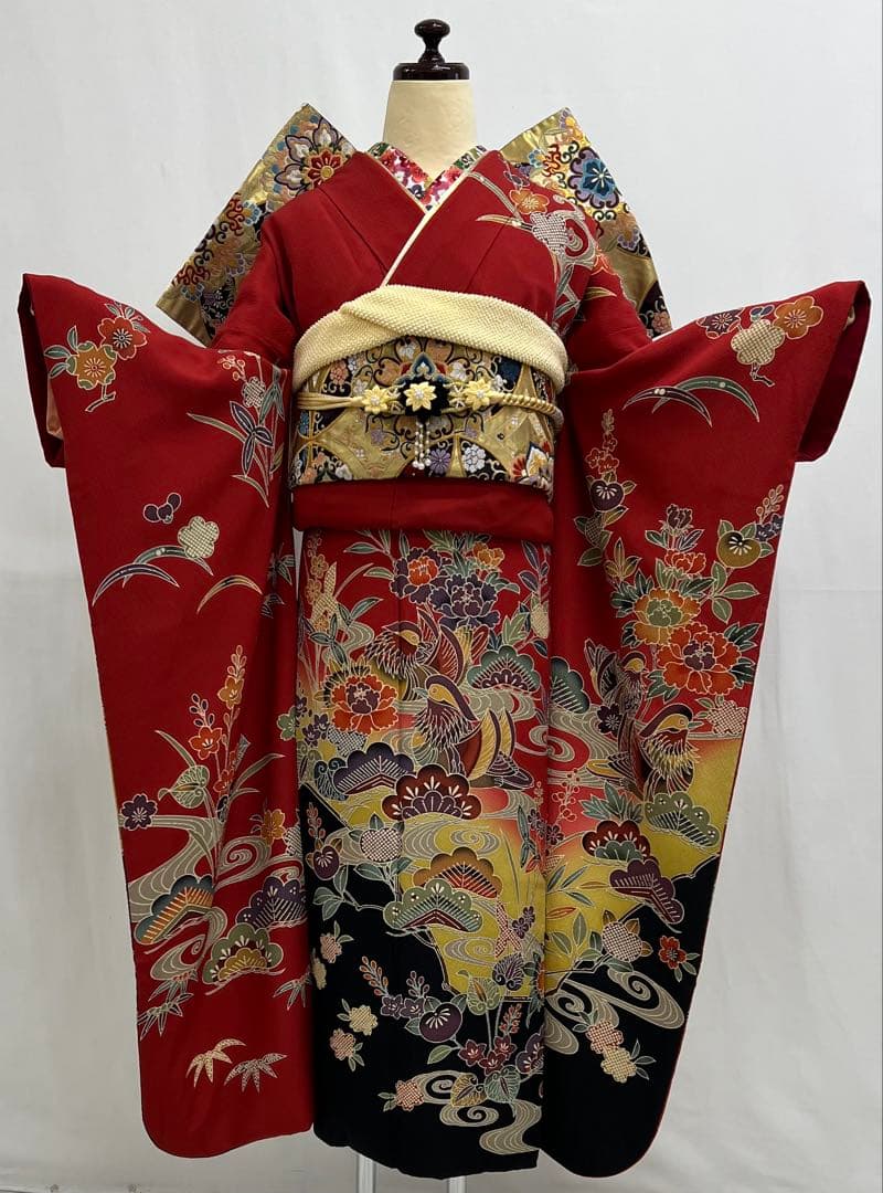 振り袖　フルセット　別誂長襦袢　振袖　京紅型染め　成人式　結婚式　赤　635