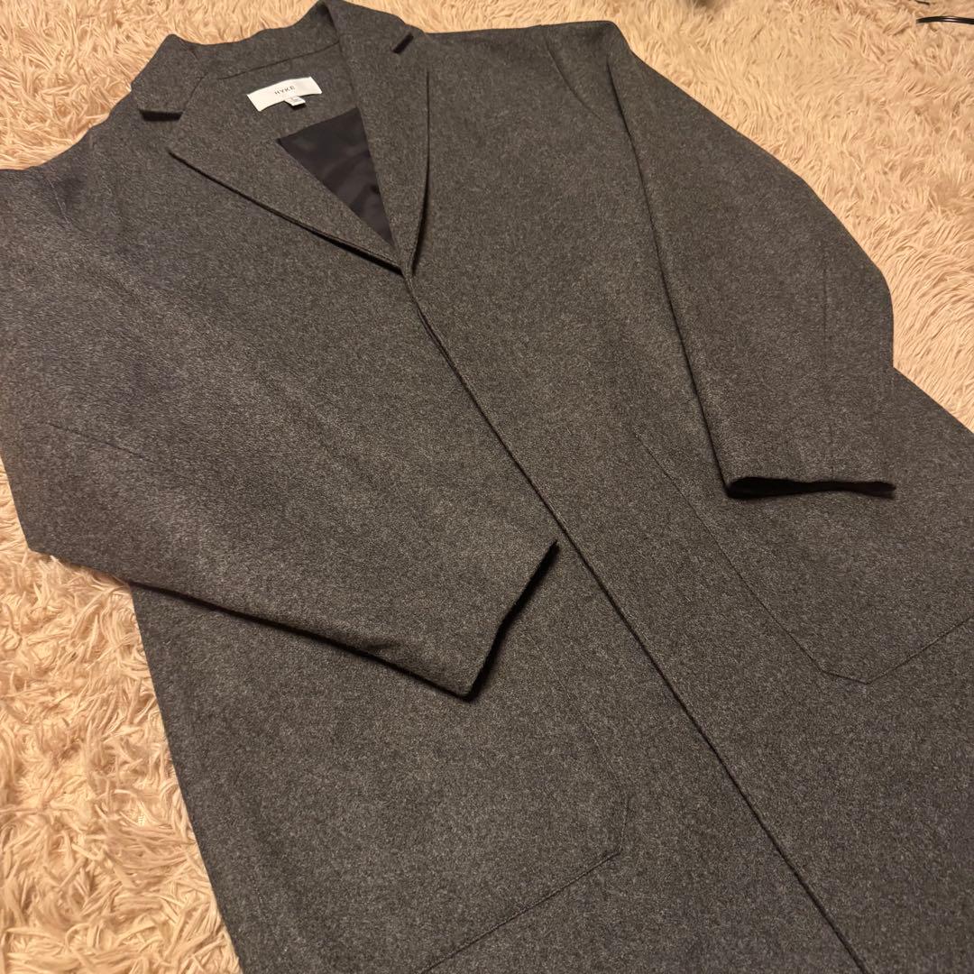 HYKE ハイク ウールショップコート チェスターコート チャコールグレー