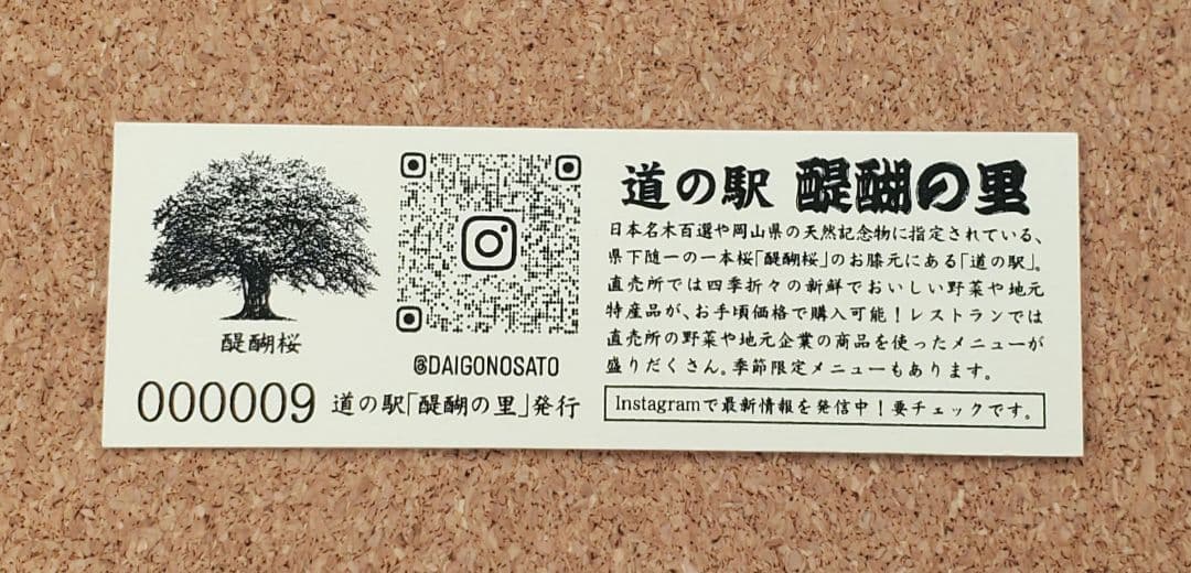 【レア】道の駅きっぷ 記念きっぷ 醍醐の里 009番 1桁番号 岡山県
